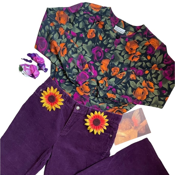 Vintage 90s petite impressions floral fall button up - Picture 5 of 17